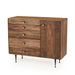 Modern wooden dresser with six spacious drawers and sleek metal handles, offering ample storage and a contemporary touch to any bedroom, Angle View.