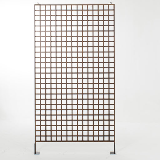 Large metal trellis with a minimalist grid design, measuring 60" W x 6" D x 111.5" H, providing a modern and functional addition to garden or patio decor, Front View.