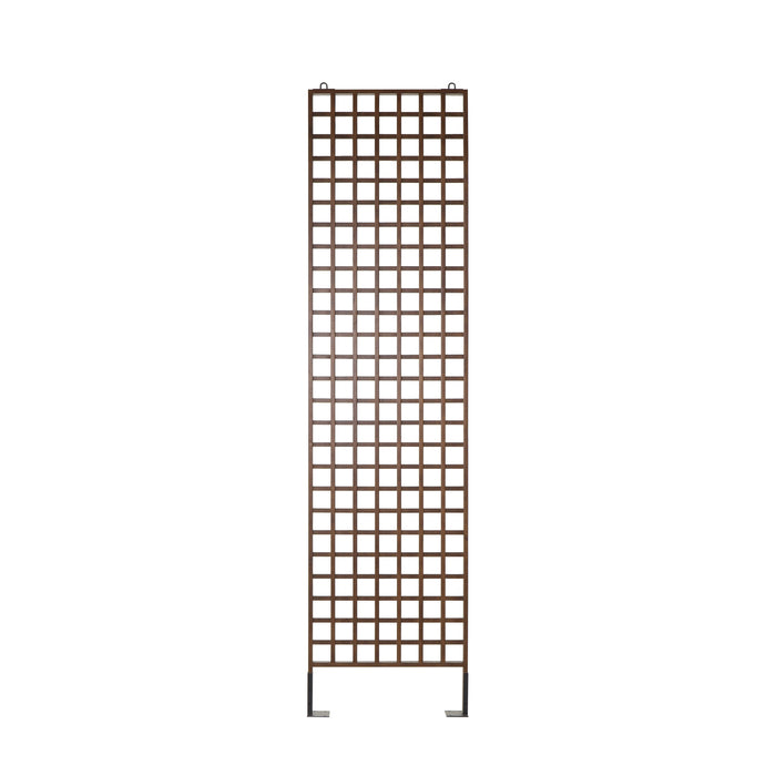  Tall metal trellis with a minimalist grid design, measuring 28.5" W x 6" D x 111.5" H, offering a stylish and functional addition for garden or patio decor, Front View.