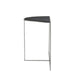 Modern half-moon console table with a black textured top and slim metal legs, offering minimalist elegance for entryways or living spaces, Side View.