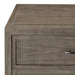 Modern three-drawer dresser in a grey and pewter finish, offering sleek metal handles and ample storage for bedroom essentials, Detail View 2.