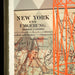 Framed artwork featuring an abstract orange overlay on a vintage New York map, offering a vibrant modern twist to classic cartographym, Detail View 1.