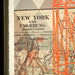 Framed artwork featuring an abstract orange overlay on a vintage New York map, offering a vibrant modern twist to classic cartographym, Detail View 2.