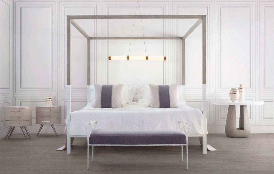 UK King size four-poster bed with a sleek, modern design, featuring a wooden frame in natural hues, offering a contemporary and comfortable addition to any bedroom, Living Room View 1.