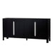 Sleek black sideboard with metallic handles, ideal for contemporary dining room storage and decor, little side.