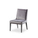 Modern grey velvet dining chair with high back and black wooden legs, perfect for contemporary room decor, Angle View.