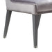 Modern grey velvet dining chair with high back and black wooden legs, perfect for contemporary room decor, Detail View 2.