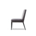 Modern grey velvet dining chair with high back and black wooden legs, perfect for contemporary room decor, Side View.