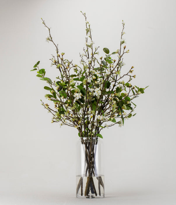 Mixed Blossom and Leaves in Glass Vase