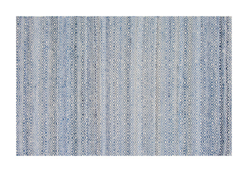 Blue and white geometric patterned area rug, perfect for adding a contemporary touch to interior spaces