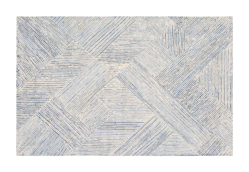 Blue and white herringbone patterned rug, ideal for enhancing the visual appeal of living spaces.